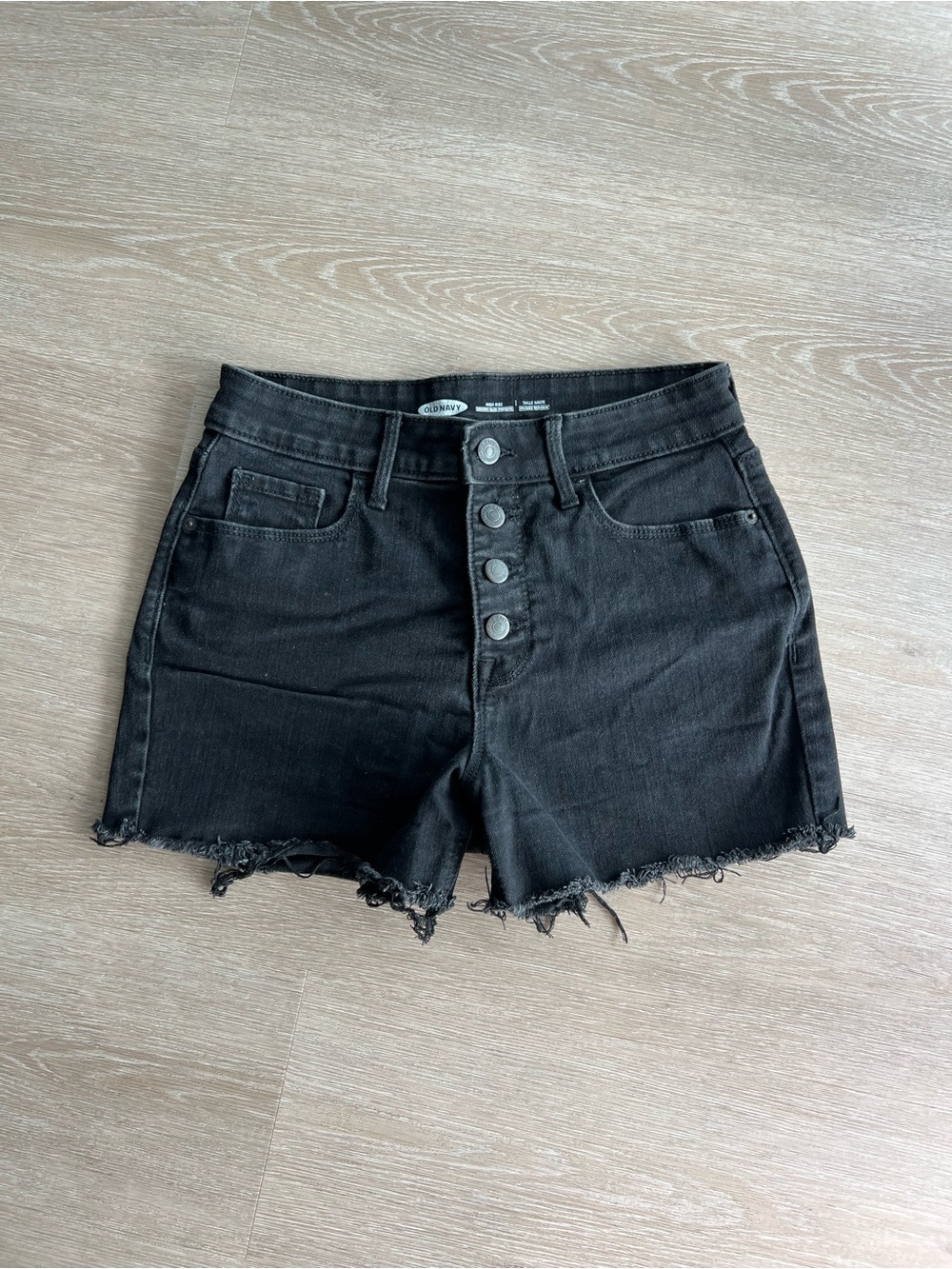 High-Rise Black Distressed Denim Button-Front Women's Size 4 Summer Chic Shorts